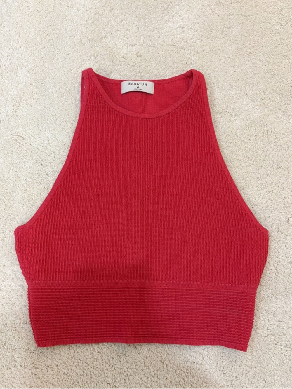 Aritzia Babaton Dark Pink Red Sleevless Ribbed Cropped Tank